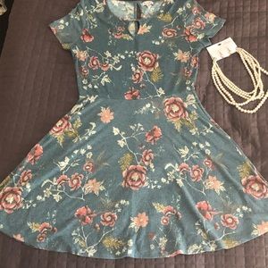 Blue floral spring fashion dress chest window